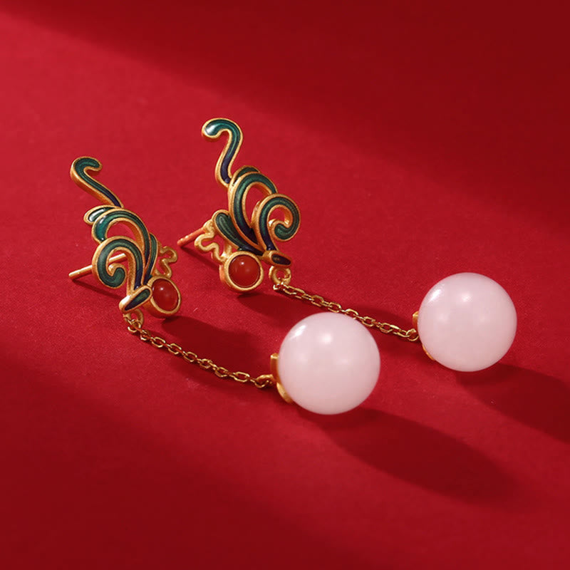 Ohrringe Weißer Jade Roter Achat goldene Cloisonné Ohrhänger eleganter Boho Schmuck