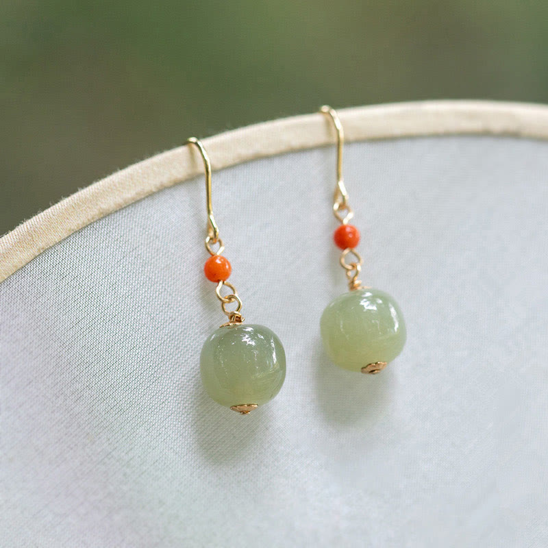 Ohrringe Hetian-Jade Roter Achat – Glück Boho Schmuck spirituell Ohrhänger