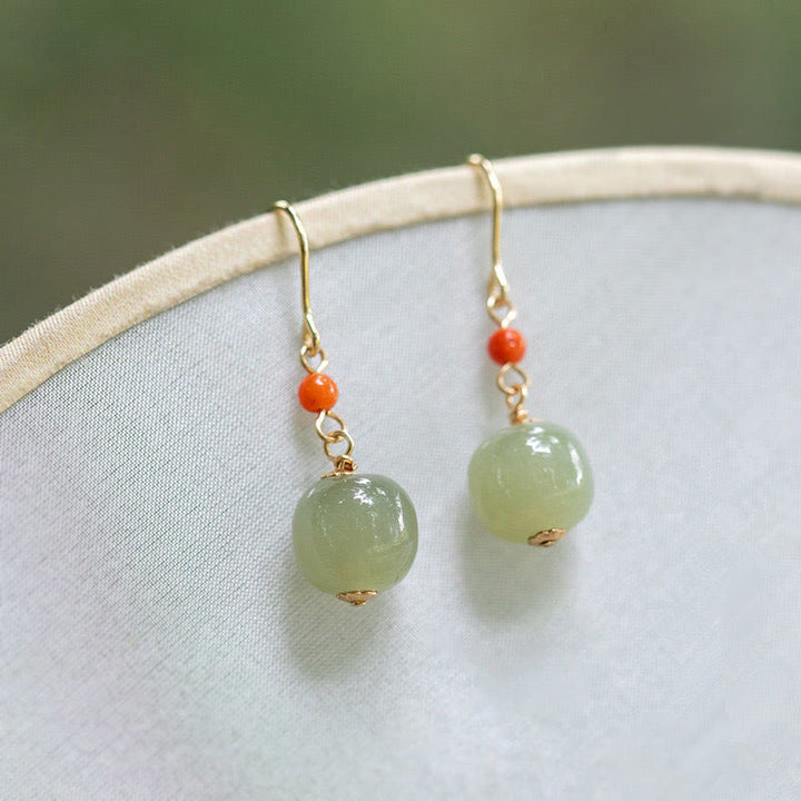 Ohrringe Hetian-Jade Roter Achat – Glück Boho Schmuck spirituell Ohrhänger