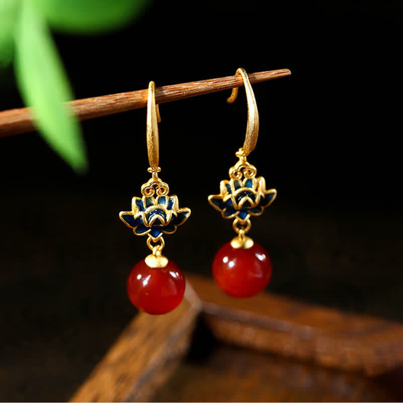 Ohrringe Roter Achat Lotus Gold Boho Schmuck spirituell Ohrhänger