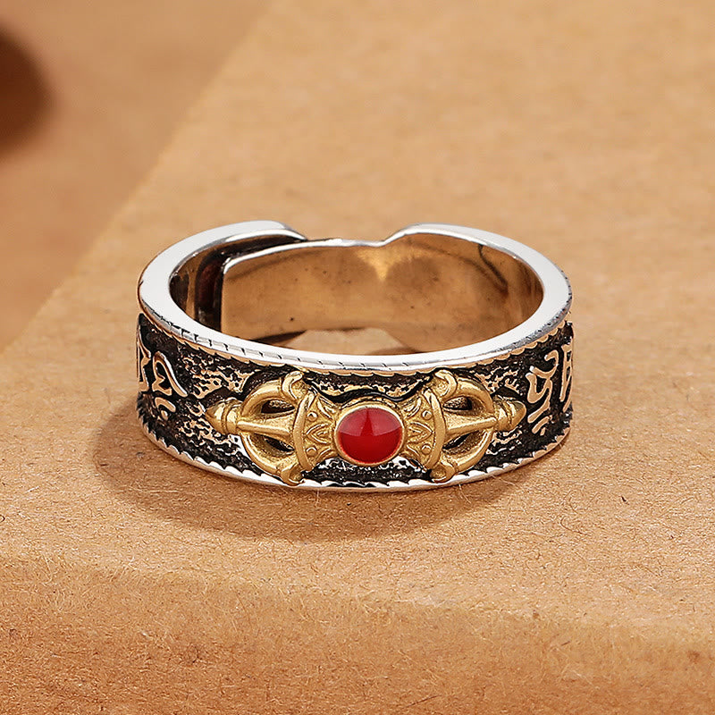 Ring Roter Achat Dorje Vajra Weisheit Kupfer Silber ornament