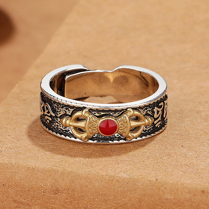 Ring Roter Achat Dorje Vajra Weisheit Kupfer Silber ornament