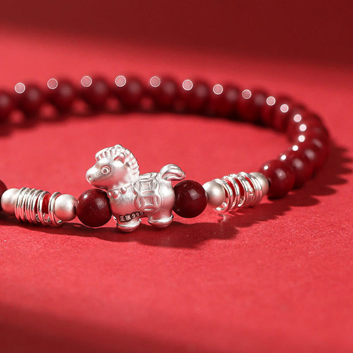 Armband 925 Silber Roter Achat Ruhe Pferd Anhänger Handgelenk Schmuck