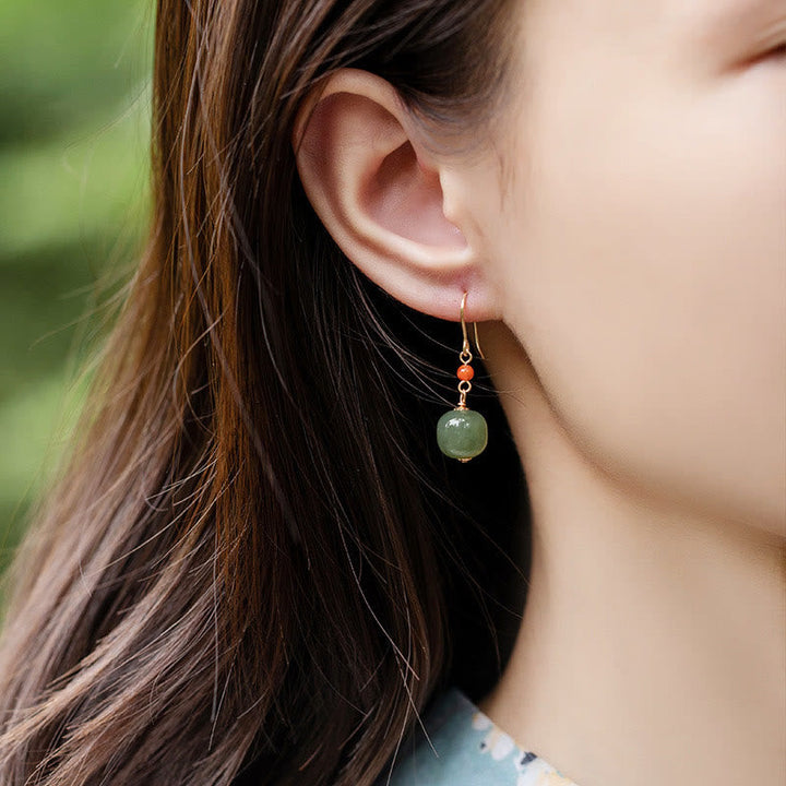 Ohrringe Hetian-Jade Roter Achat – Glück getragen Boho Schmuck spirituell Ohrhänger