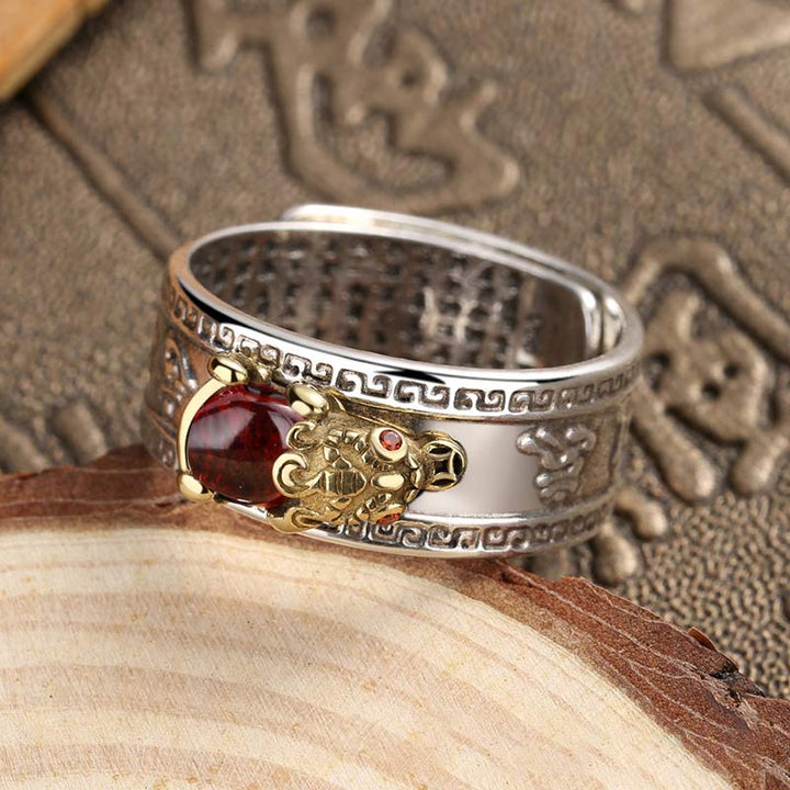 Pixiu Ring Roter Achat silber Feng Shui Wohlstand Glück Schatz