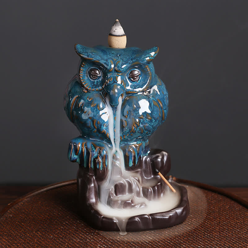 Rückfluss Räuchergefäß Eule Keramik Feng Shui