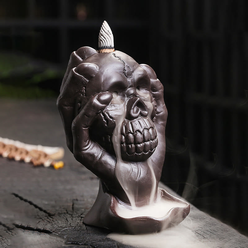 Rückfluss Räuchergefäß Totenkopf Geisterhand Ton Feng Shui