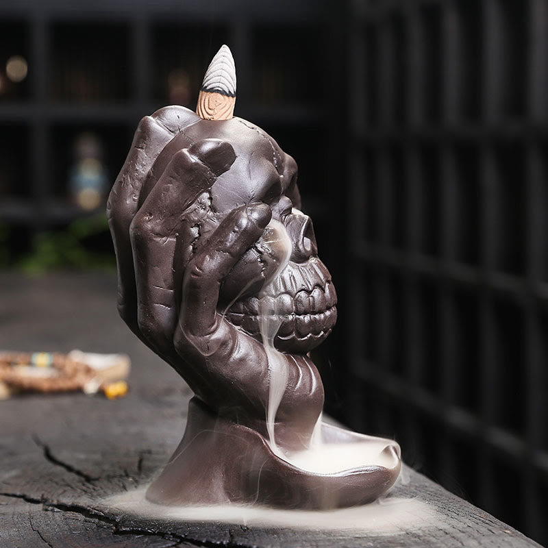 Rückfluss Räuchergefäß Totenkopf Geisterhand Ton Geschenk