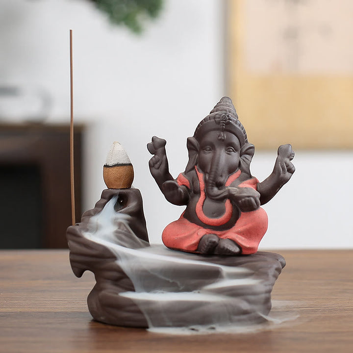 Rückfluss Räucherkegel Ganesha Elefant Ton Feng Shui