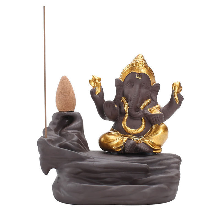 Rückfluss Räucherkegel Ganesha Elefant Ton Geschenk