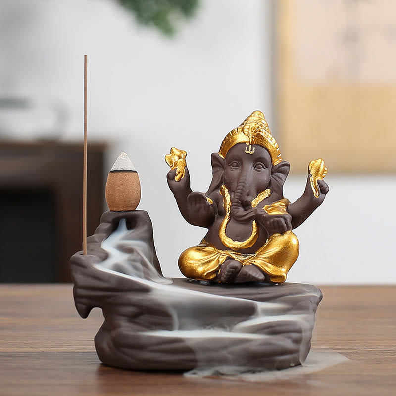 Rückfluss Räucherkegel Ganesha Elefant Ton Glücksbringer