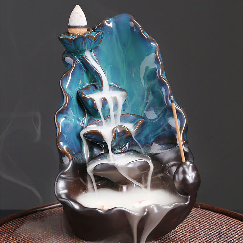 Rückfluss Räucherkegel Lotusblatt Keramik Blau Geschenk