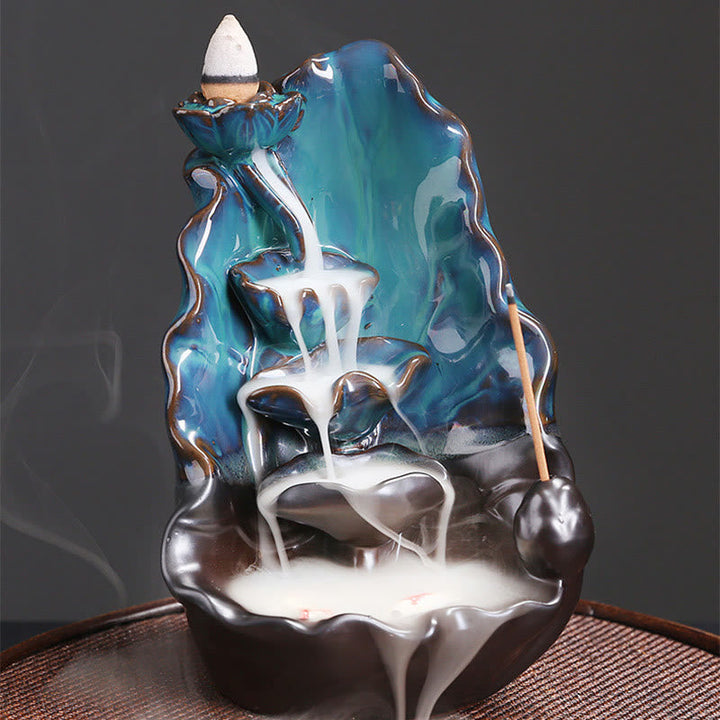 Rückfluss Räucherkegel Lotusblatt Keramik Blau Geschenk
