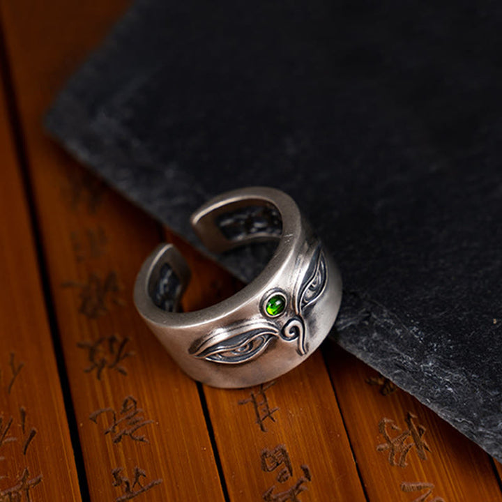 Ring 925 Silber Tara Ruhe mit grünem Stein asiatisches Design