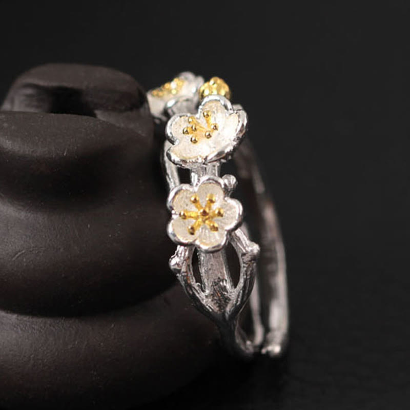 Ring 925 Silber Pflaumenblüte Ruhe zarte Blüten eleganter Schmuckring