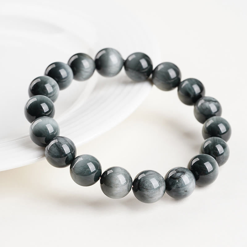 Armband Adlerauge Energie Ruhe Perlen Edelstein grau schimmernd Handgelenk Schmuck