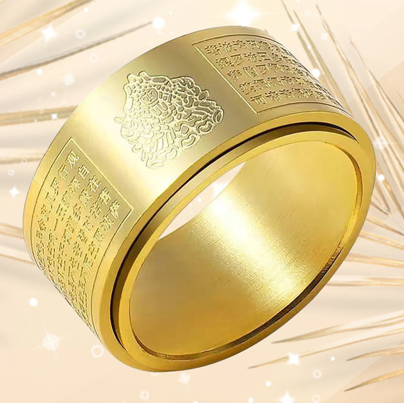 Titanstahl Ring Herzsutra Gravur Zen Buddhismus Ruhe Meditation