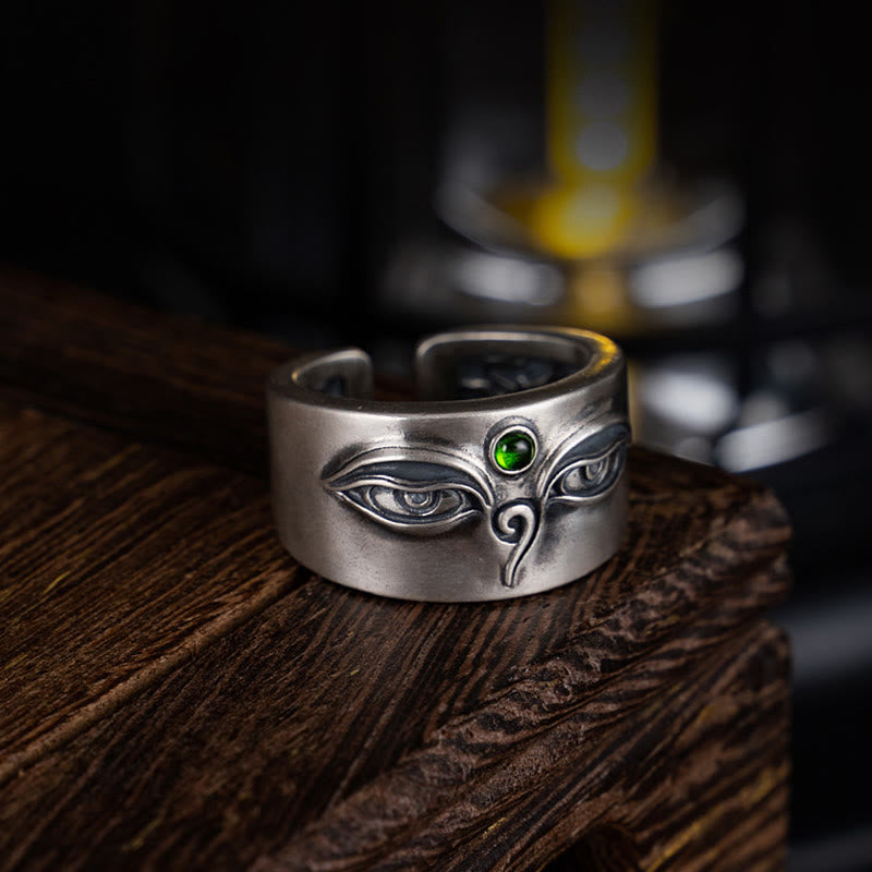 Ring 925 Silber Tara Meditation Grüner Stein Spiritueller Schutz
