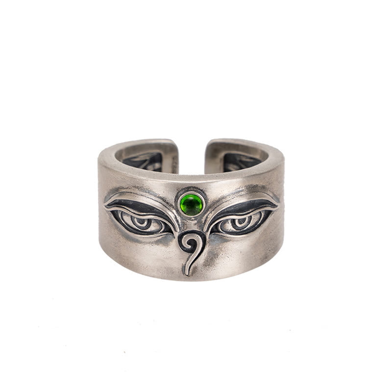 Ring 925 Silber Tara Augen mit grünem Stein für innere Ruhe