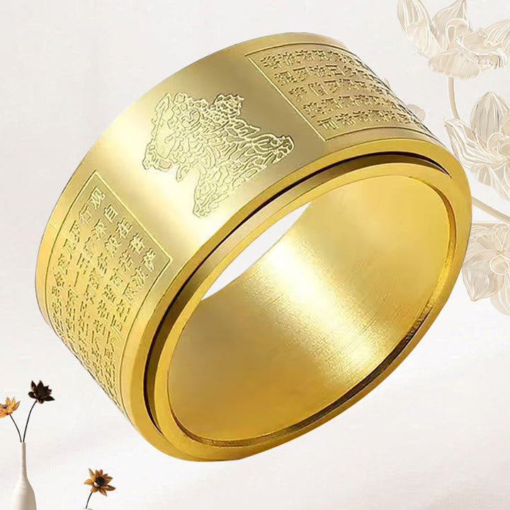 Ring Titanstahl mit Herzsutra Gravur buddhistische Weisheit Schutz Ruhe Kraft