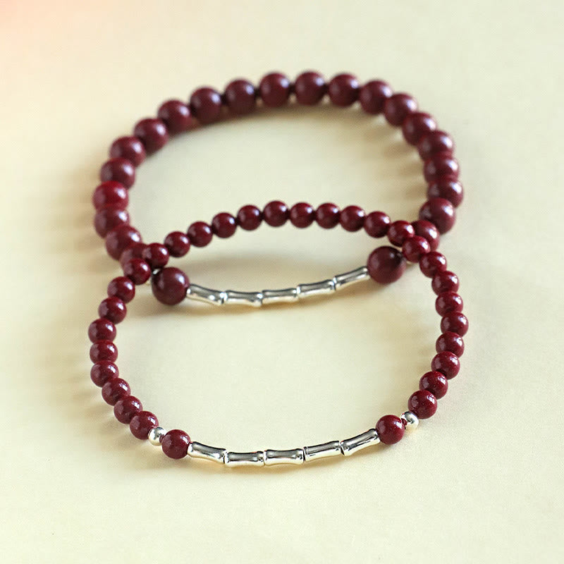 Armband 925 Silber Zinnober Ruhe Energie Perlen Bambus rot elegant