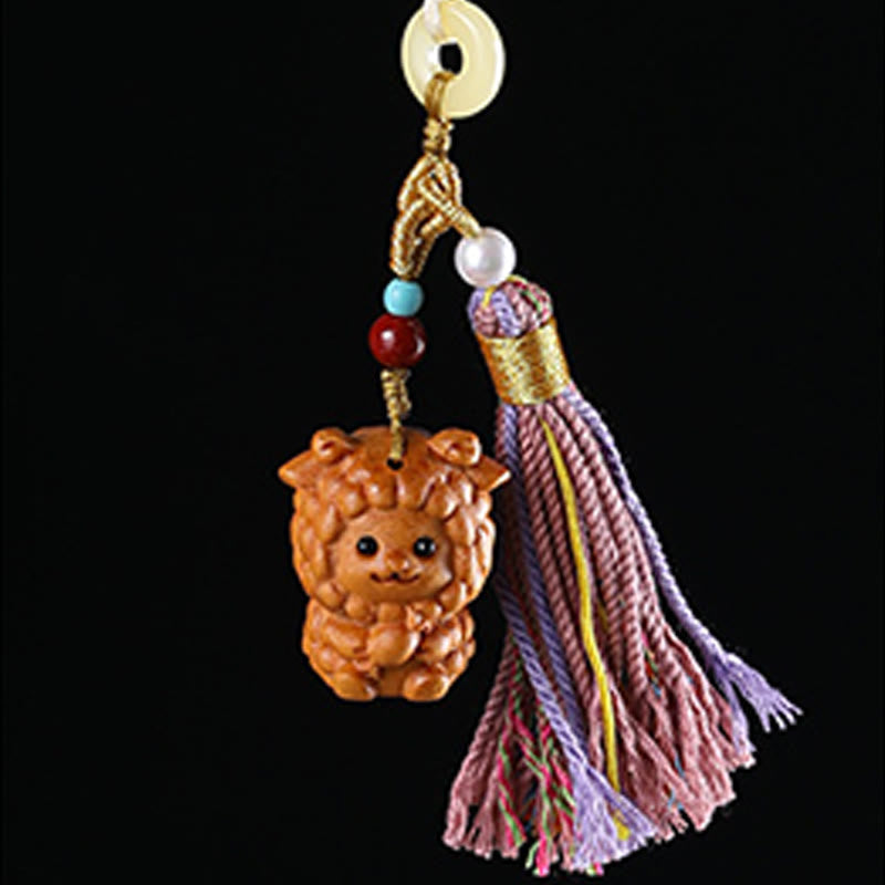 Schaf Schlüsselanhänger Sandelholz Tierkreis Quaste Jade Glücksbringer spirituell