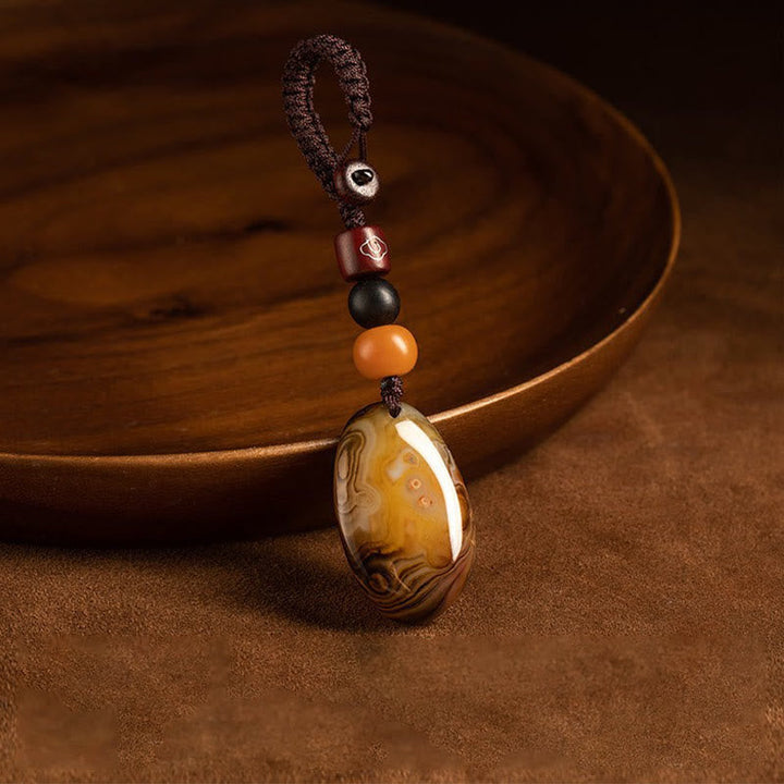 Schlüsselanhänger Sardonyx Sandelholz – Positivität mit Holzperlen handgeknüpft spirituell
