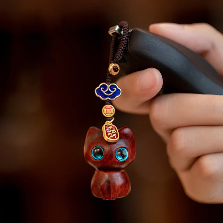 Schlüsselanhänger Glückskatze Sandelholz Schutz Glücksbringer Feng Shui spirituell handgefertigt
