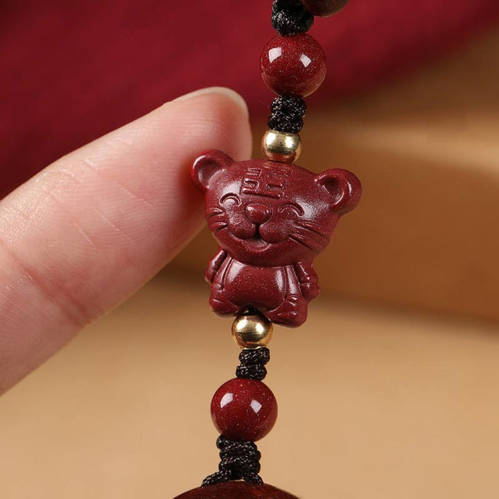 Tiger Schlüsselanhänger Buddha Sandelholz Tierkreis Glücksbringer spirituell handgefertigt