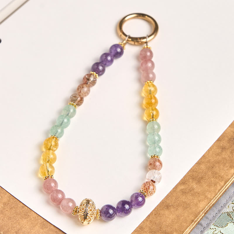Schlüsselanhänger Amethyst & Erdbeerquarz – Balance