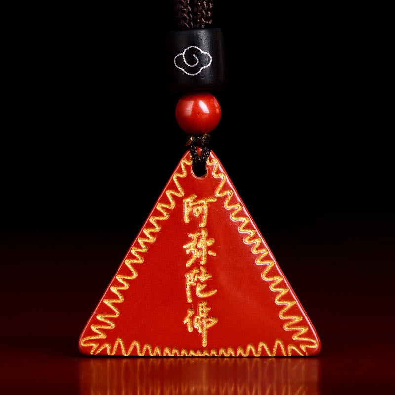 Schlüsselanhänger Amitabha Zinnober rot Dreieck chinesische Schriftzeichen spirituell Glücksbringer