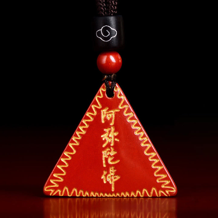 Schlüsselanhänger Amitabha Zinnober rot Dreieck chinesische Schriftzeichen spirituell Glücksbringer
