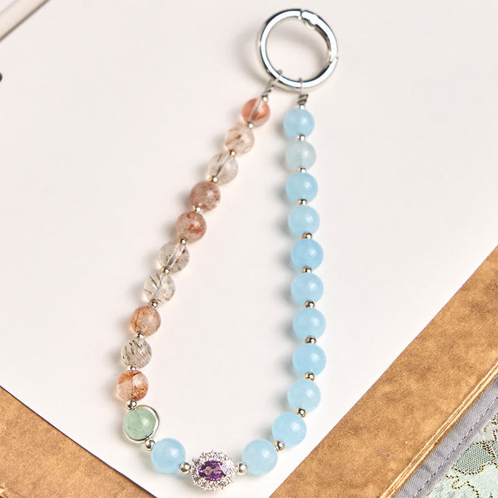 Schlüsselanhänger Blauer Chalcedon & Super Seven