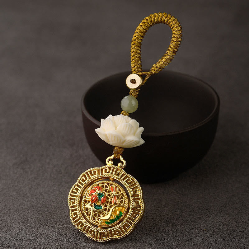 Schlüsselanhänger Bodhi Jade Kupfer – Frieden Dragonfly Lotus Leaf