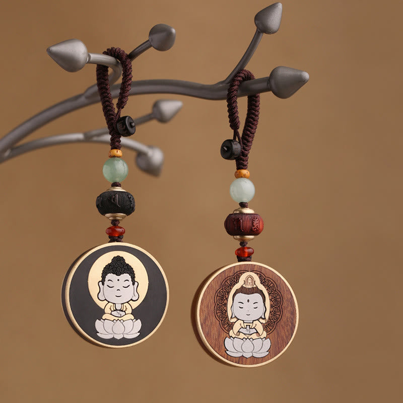 Schlüsselanhänger Buddha Ebenholz Balance Holz Perlen spirituell Glücksbringer Anhänger
