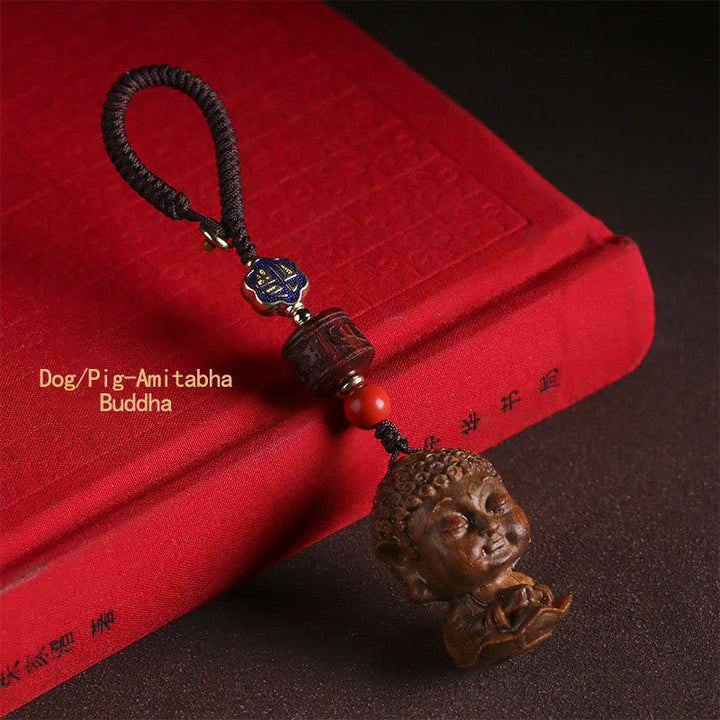 Schlüsselanhänger Buddha Sandelholz Om Mani Dog/Pig-Amitabha Buddha