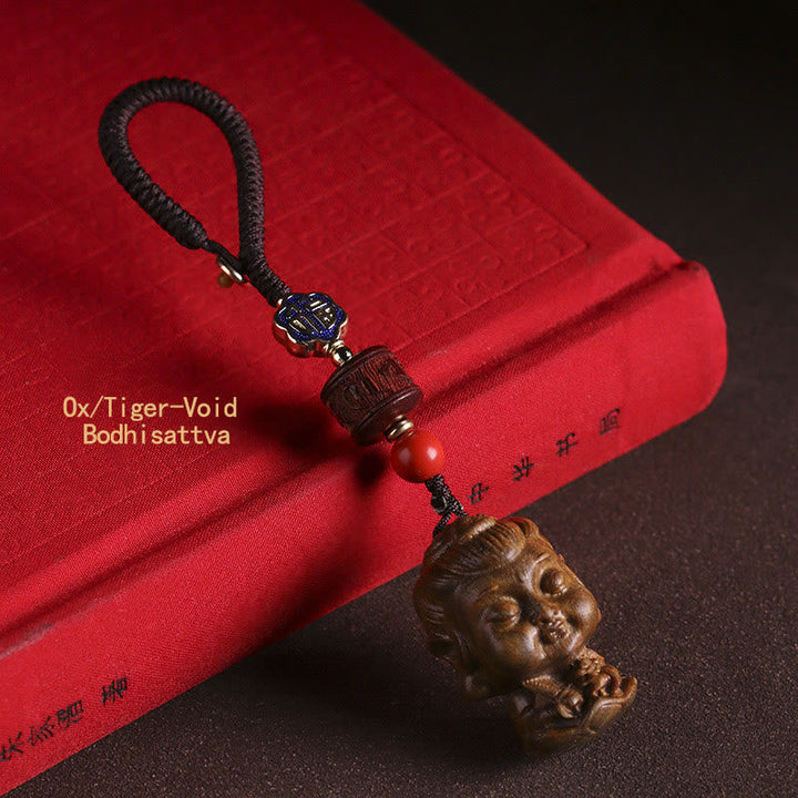 Schlüsselanhänger Buddha Sandelholz Om Mani Ox/Tiger-Void Bodhisattva
