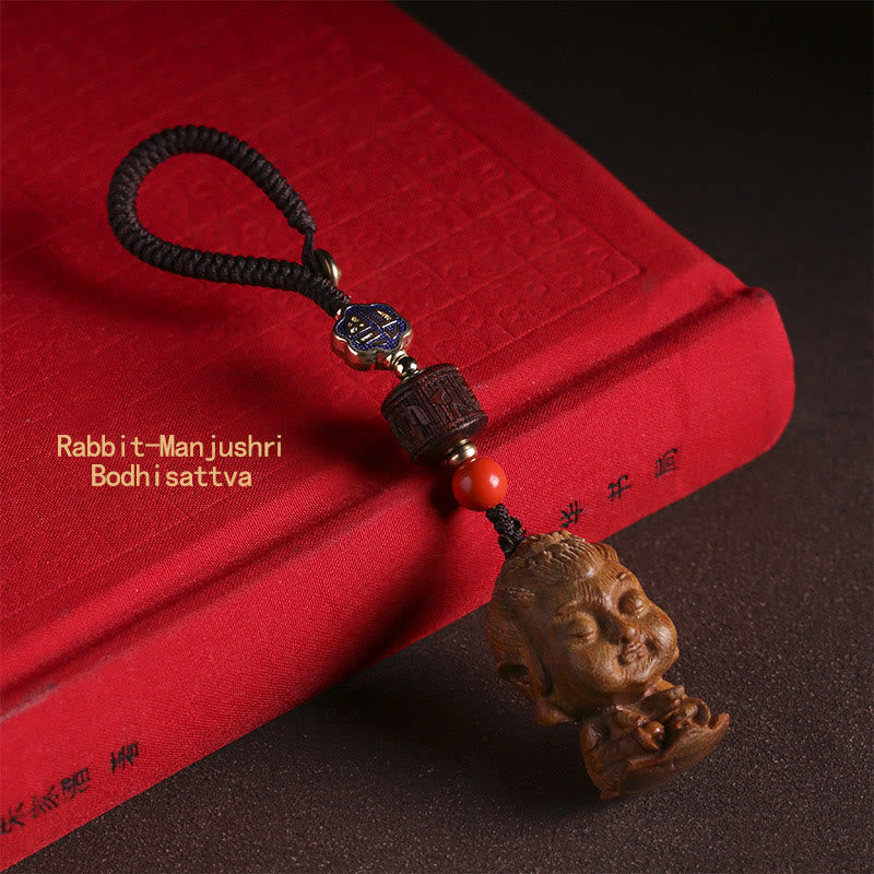 Schlüsselanhänger Buddha Sandelholz Om Mani Rabbit-Manjushri Bodhisattva