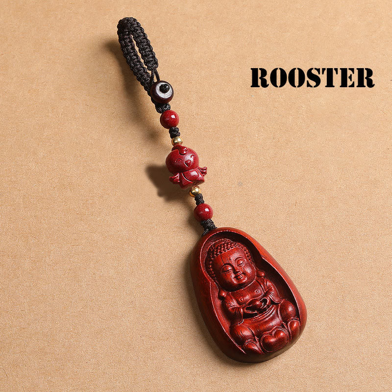 Schlüsselanhänger Buddha Sandelholz Tierkreis Rooster