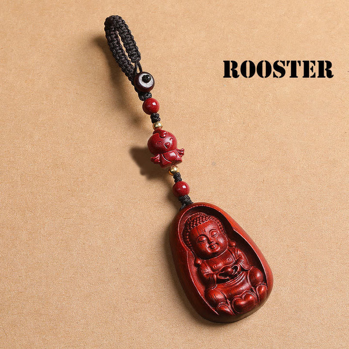 Schlüsselanhänger Buddha Sandelholz Tierkreis Rooster