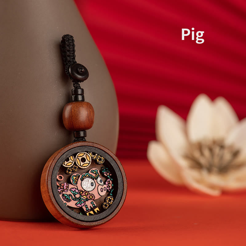 Schlüsselanhänger Drache Rosenholz – Ruhe Pig