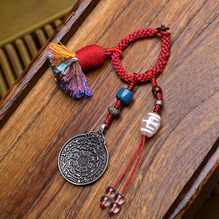 Schlüsselanhänger Dzi Buddha Acht Trigramme Beige Dzi Bead