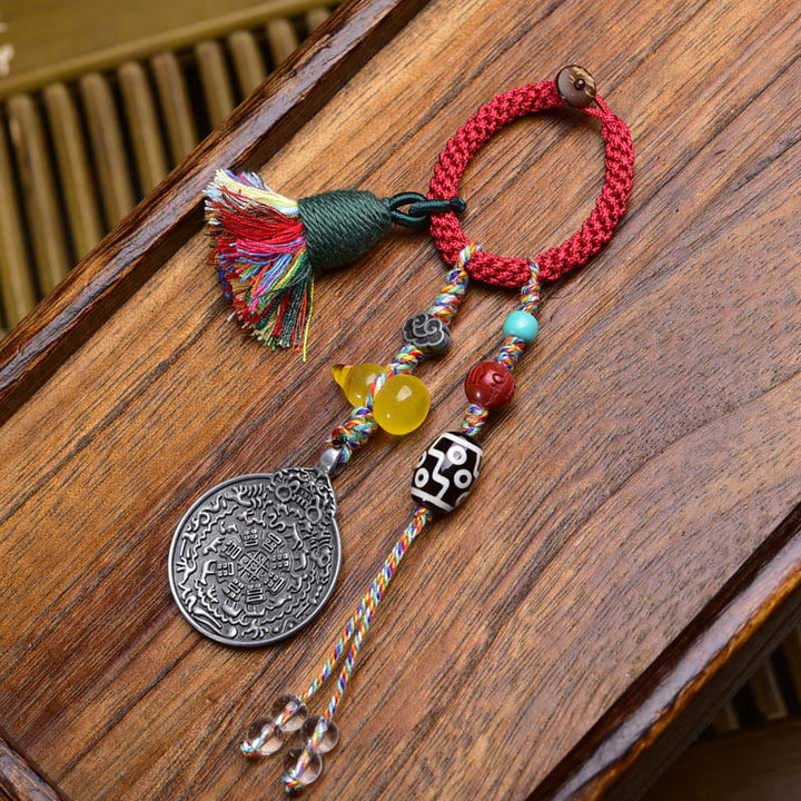 Schlüsselanhänger Dzi Buddha Acht Trigramme Black White Dzi Bead