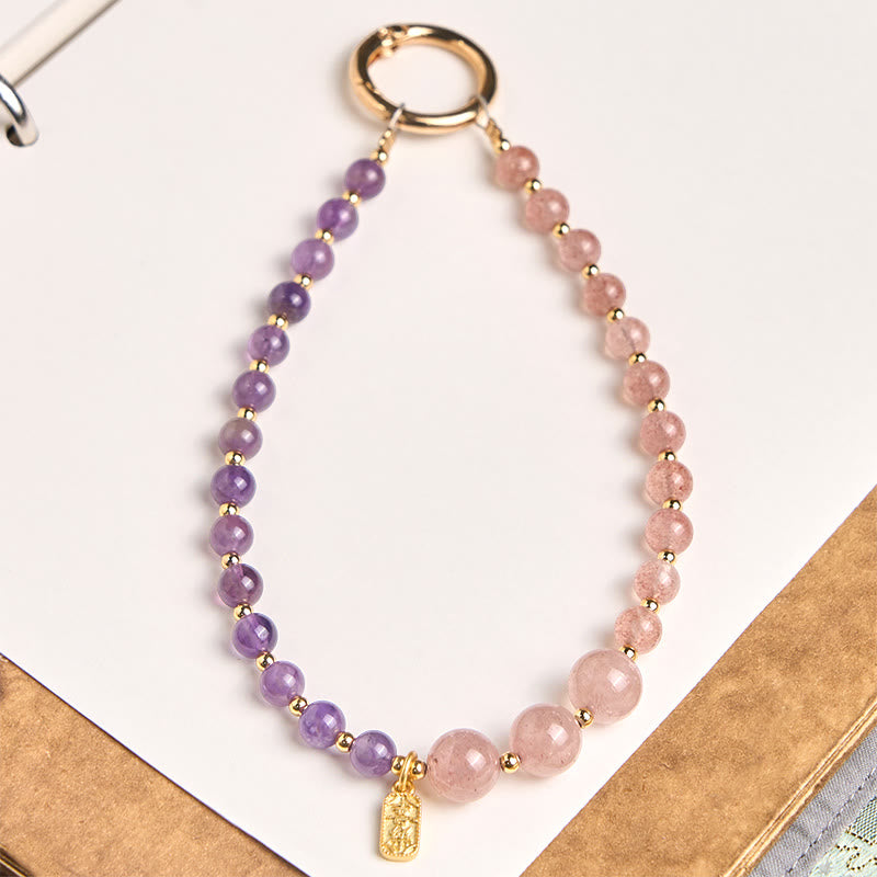 Schlüsselanhänger Erdbeerquarz Amethyst – Glück