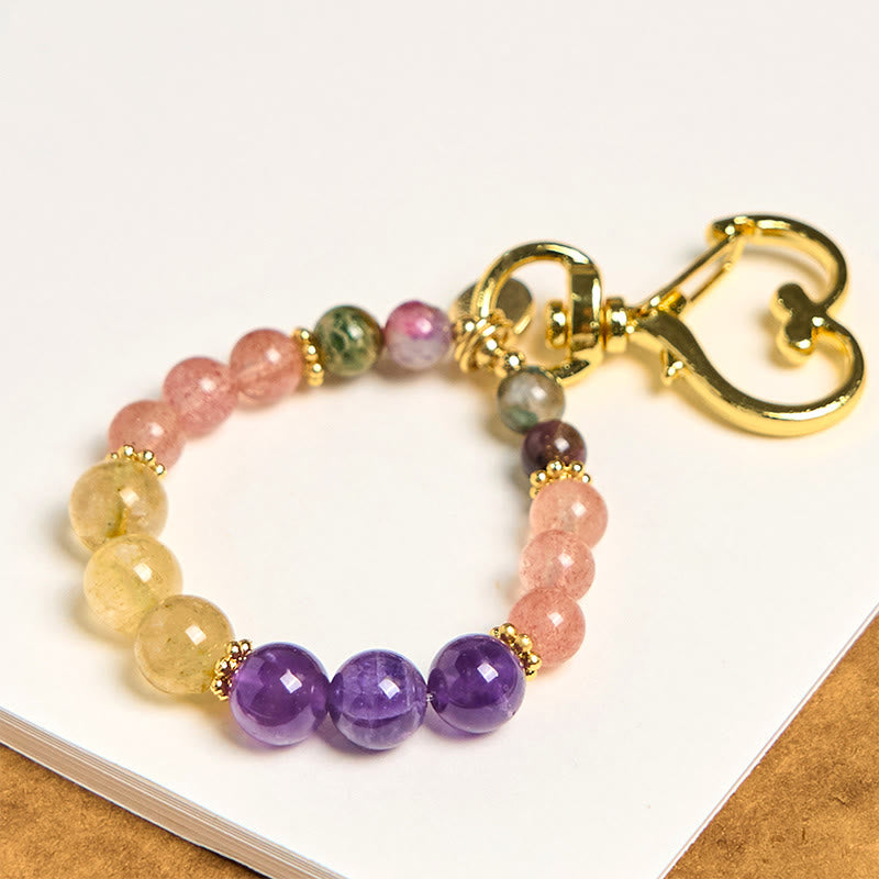 Schlüsselanhänger Erdbeerquarz Amethyst – Liebe