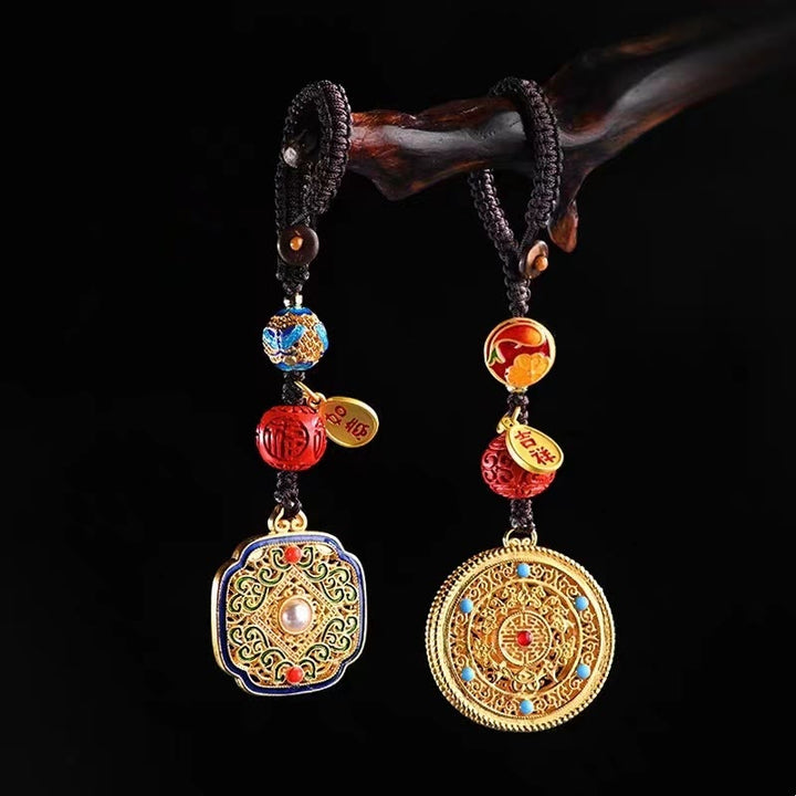 Schlüsselanhänger Fu Ruyi Glücksbringer Cloisonné Zinnober traditionell Feng Shui spirituell