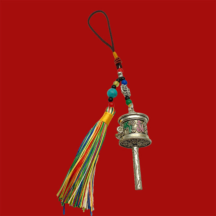 Schlüsselanhänger Gebetsmühle Om Mani Padme Hum Antique Silver