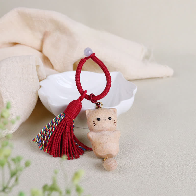Schlüsselanhänger Glückskatze Buche – Glück Red String