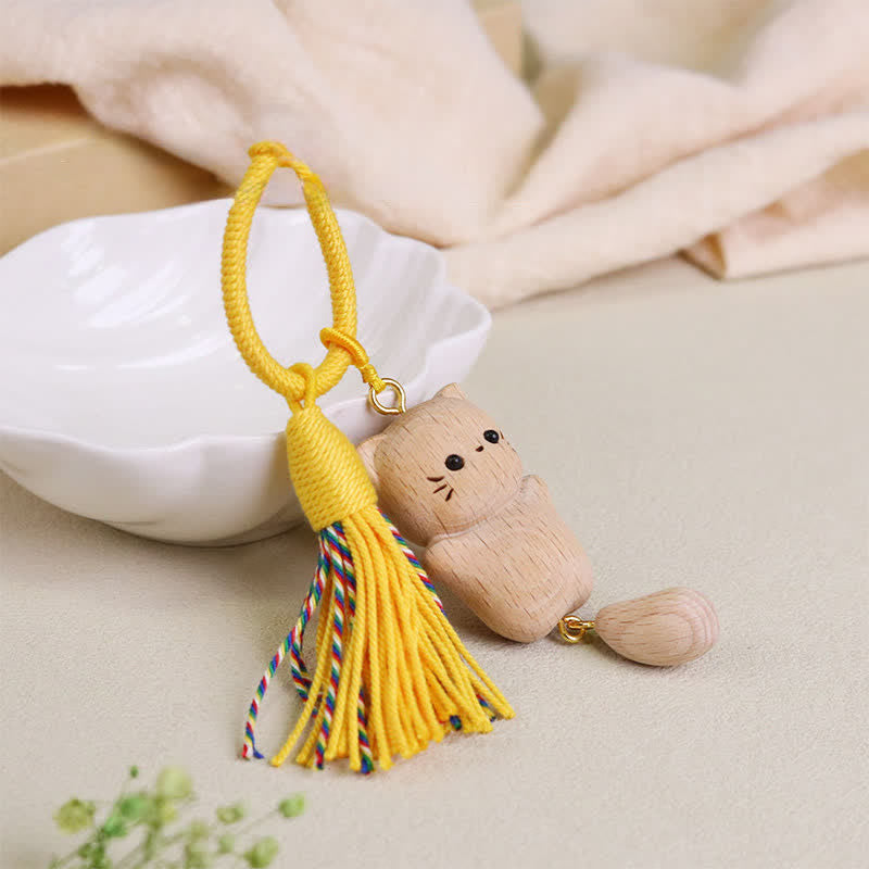 Schlüsselanhänger Glückskatze Buche – Glück Yellow String