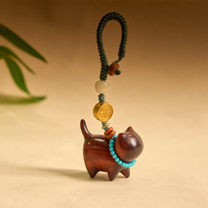 Schlüsselanhänger Jade Sandelholz Fu-Zeichen Red Sandalwood
